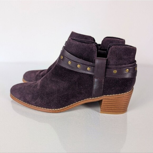 Clarks Somerset Ankle Boots Women's 7.5 Dark Purple Suede Studded Heels - Picture 1 of 7